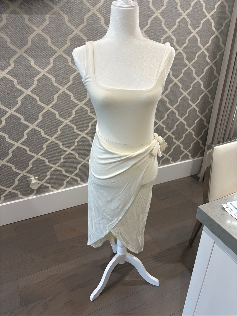Wilfred Cream Wrap High-Low Midi Dress